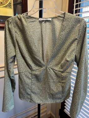 Abercrombie & Fitch Olive Green Printed Wrap-Style Blouse